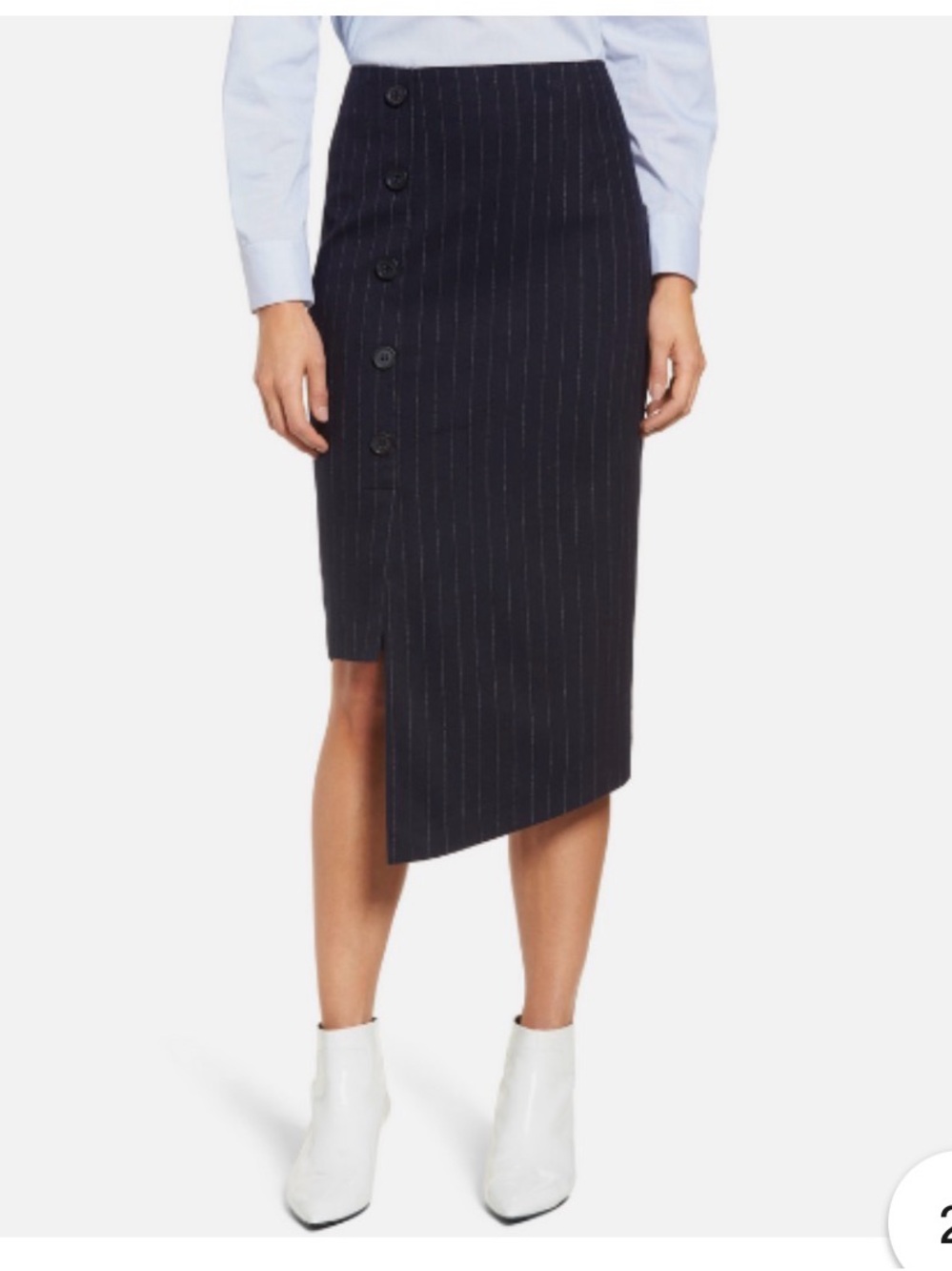 Halogen Classic Pinstripe Asymmetrical Button-Front Pencil Skirt